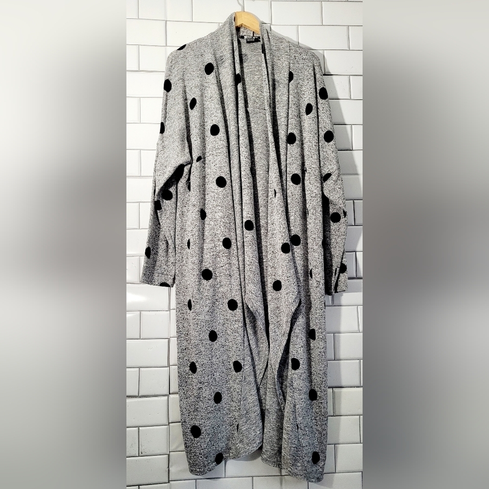 Michael Tyler Ladies Midi Length Open Front Duster Cardigan Heather Gray Black P